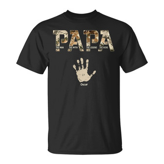 Dad Papa The Man Myth Legend Handprint Custom T Shirt - Thegiftio UK