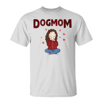 Dog Mom Red Pattern Chibi Girl Custom T-Shirt - Gift for Mom - Thegiftio UK