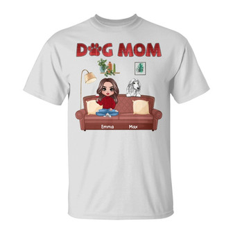 Dog Mom Sitting On Chair Custom T-Shirt - Gift for Dog Moms - Thegiftio UK