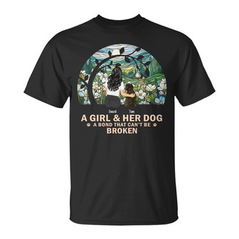 Flower Field A Girl And Her Dog And Cat Custom T-Shirt - Thegiftio UK