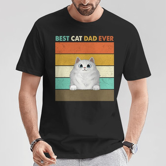 Fluffy Cat Best Cat Dad Retro Custom T-Shirt - Gift for Dad - Thegiftio UK