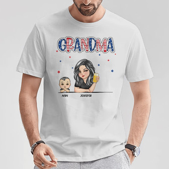 Grandma And Grandkids Stars And Stripes Custom T-Shirt - Thegiftio UK