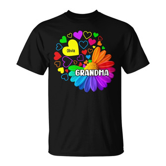 Grandma Colorful Daisy Flower Hearts Custom T-Shirt - Thegiftio UK