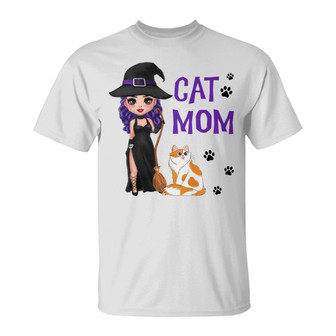 Halloween Cat Mom Witch Doll Custom T-Shirt - Gift for Mom - Thegiftio UK