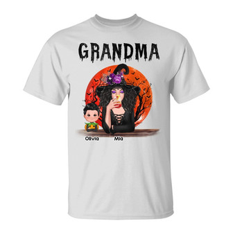 Halloween Moon Grandma Mom Witch Personalized T-Shirt - Thegiftio UK