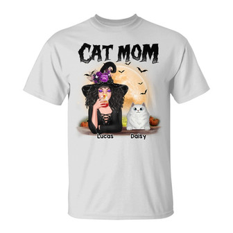 Halloween Witch Cat Mom Custom T-Shirt - Gift for Cat Lovers - Thegiftio UK
