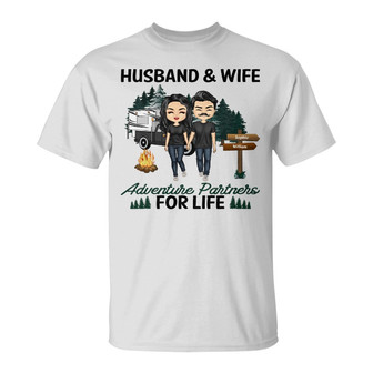Husband And Wife Adventure Partners For Life Custom T-Shirt - Thegiftio UK