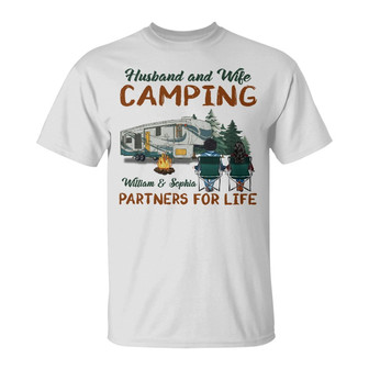 Husband And Wife Camping Partners Custom T-Shirt - Thegiftio UK