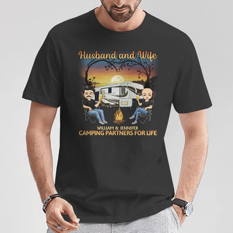 Husband And Wife Camping Partners Custom T-Shirt - Thegiftio UK