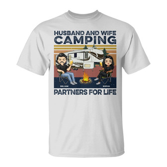 Husband And Wife Camping Partners For Life Custom Hoodie - Thegiftio UK