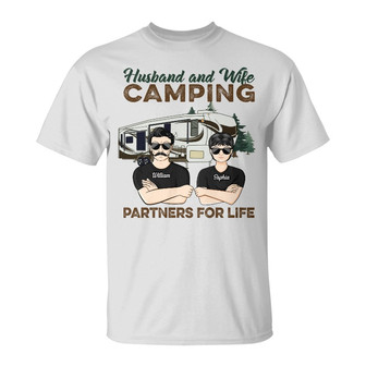 Husband And Wife Camping Partners For Life Custom T-Shirt - Thegiftio UK