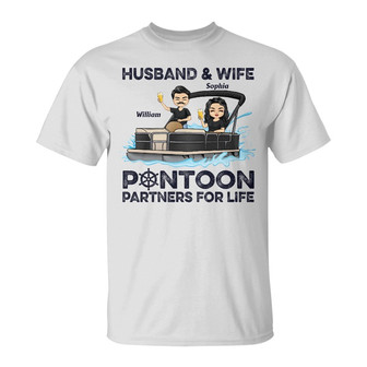 Husband & Wife Pontoon Partners Custom T-Shirt - Couple Gift - Thegiftio UK