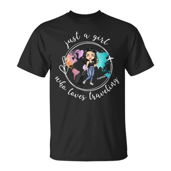 Just A Girl Boy Loves Traveling World Map Custom T-Shirt - Thegiftio UK