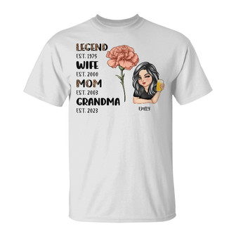 Legend Wife Mom Grandma Birth Month Flower Custom T-Shirt - Thegiftio UK