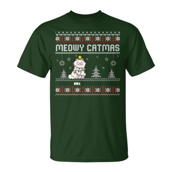 Meowy Catmas Funny Cartoon Style Custom T-shirt - Thegiftio UK