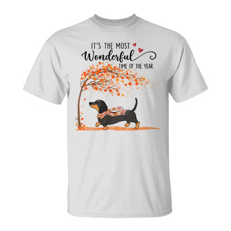 Most Wonderful Time Fall Season Dachshund Custom T-Shirt - Thegiftio UK