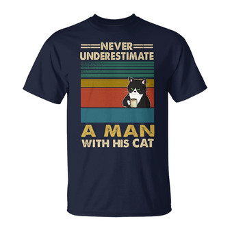 Never Underestimate A Man With His Cat Custom T-Shirt - Gift - Thegiftio UK