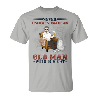 Never Underestimate Old Man Cat Dad Custom T-Shirt - Gift - Thegiftio UK