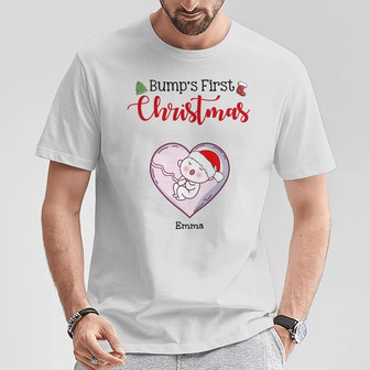 Personalized Baby Bump First Christmas Gift Mom TShirt, Pregnancy Baby Announcement, Baby Shower Gift - Thegiftio UK