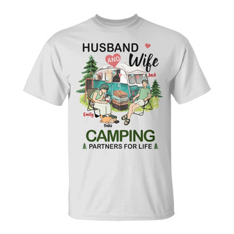 Personalized Camping Couple With Dog T Shirt - Thegiftio UK
