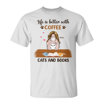 Personalized Cat Coffee Book T Shirt - Thegiftio UK
