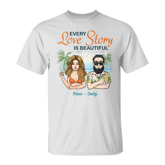 Personalized Couple Beach Love Story T Shirt - Thegiftio UK