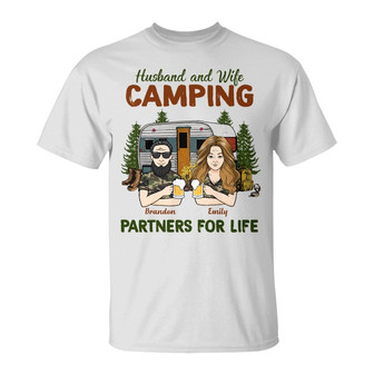 Personalized Couple Camping Partners For Life T Shirt - Thegiftio UK