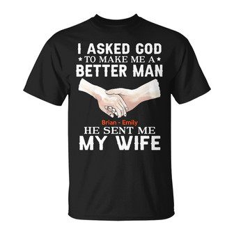 Personalized Couple Husband Wife Asked God T Shirt - Thegiftio UK
