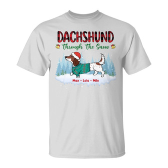 Personalized Dachshund Dog Through The Snow T Shirt - Thegiftio UK
