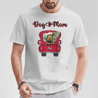 Personalized Dog Mom Christmas Red Truck T Shirt - Thegiftio UK