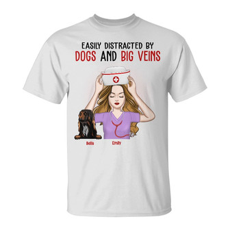 Personalized Easily Distracted By Dog And Nurse T Shirt - Thegiftio UK