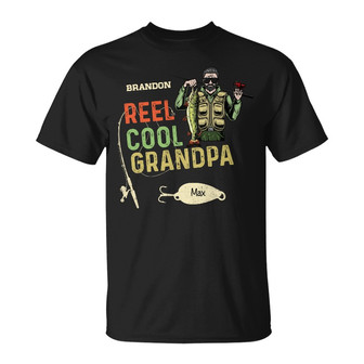Personalized Fishing Reel Cool Dad Grandpa T Shirt - Thegiftio UK