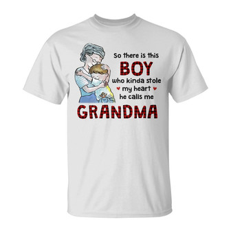 Personalized Gift For Grandson, Gift From Grandma Grandson, So There Is This Boy He Kinda Stole My Heart Unisex Tee - Thegiftio UK
