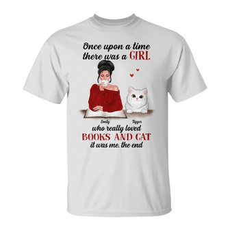 Personalized Girl Loves Books And Cats T Shirt - Thegiftio UK
