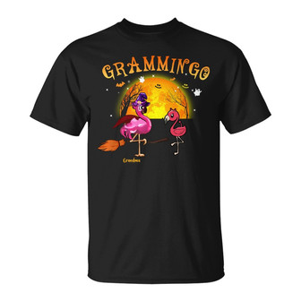 Personalized Grandma Flamingo Fall Halloween T Shirt - Thegiftio UK