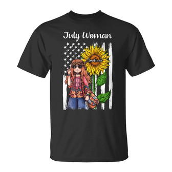 Personalized Hippie Girl And Sunflower America Flag T Shirt - Thegiftio UK