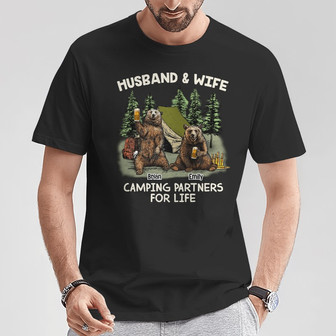 Personalized Husband Wife Couple Camping Partners T Shirt - Thegiftio UK
