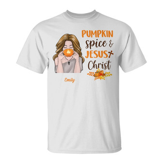 Personalized Jesus Pumpkin Spice Fall Halloween T Shirt - Thegiftio UK