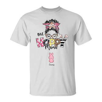 Personalized Rabbit Bunny Mama Mom Life Messy Bun Kids Gifts, Mom Grandma Easter T Shirt - Thegiftio UK