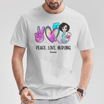 Personalized Peace Love Nurse T Shirt - Thegiftio UK