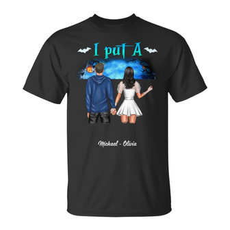 Personalized Put A Spell On You Fall Halloween Couple T Shirt - Thegiftio UK