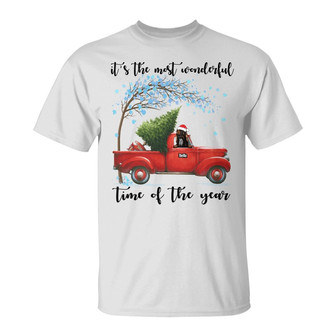 Personalized Red Truck Dog Christmas The Most Wonderful Time T Shirt - Thegiftio UK