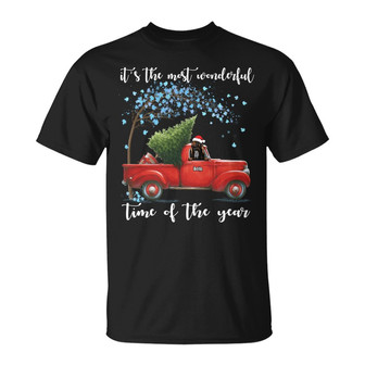 Personalized Red Truck Dog Christmas The Most Wonderful Time T Shirt - Thegiftio UK