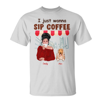 Personalized Sip Coffee And Pet My Dog T Shirt - Thegiftio UK