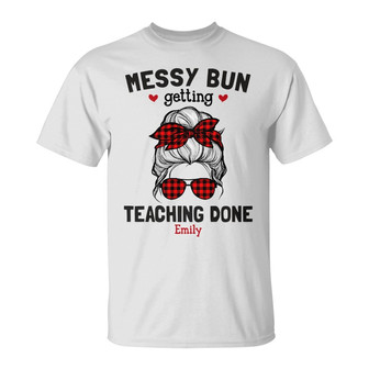 Personalized Teacher Messy Bun T Shirt - Thegiftio UK