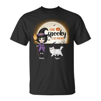 Personalized Witch Halloween Cat Mom T Shirt - Thegiftio UK
