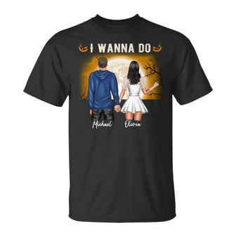 Personalized With You Fall Halloween Couple T Shirt - Thegiftio UK