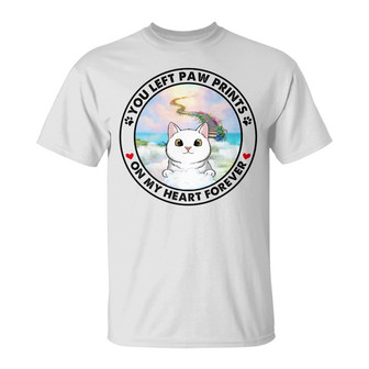 Personalized You Left Paw Prints on My Heart Cat Memorial T Shirt - Thegiftio UK