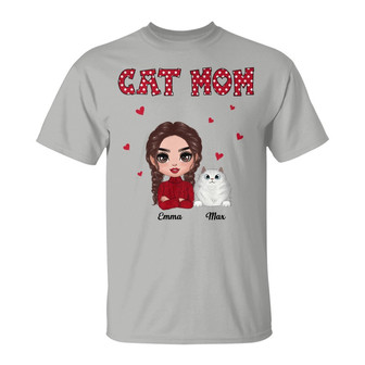 Polka Dot Pattern Doll Cat Mom Custom T-Shirt - Thegiftio UK