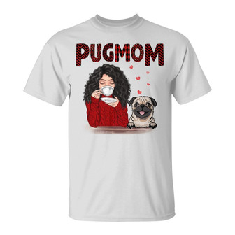 Pug Mom Red Patterned Dogs Custom T-Shirt - Gift for Mom - Thegiftio UK